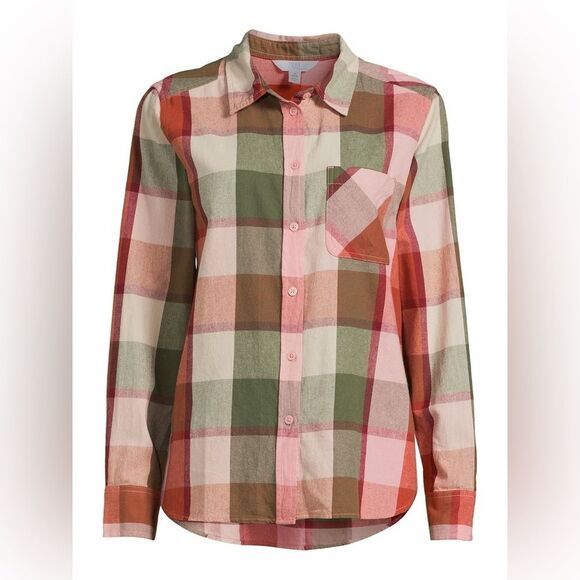 Time and Tru Women's Button Down Flannel Shirt Long Sleeve Top Size Small - Picture 1 of 7